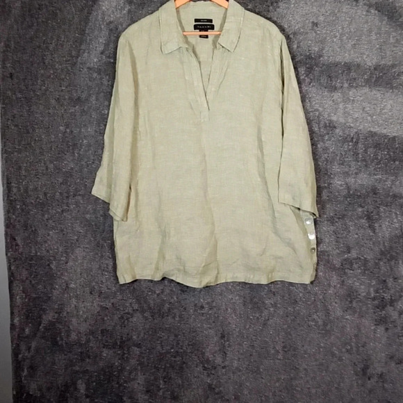 Tahari Tunic side buttons 100% linen vacation office size 2X women - Picture 3 of 5